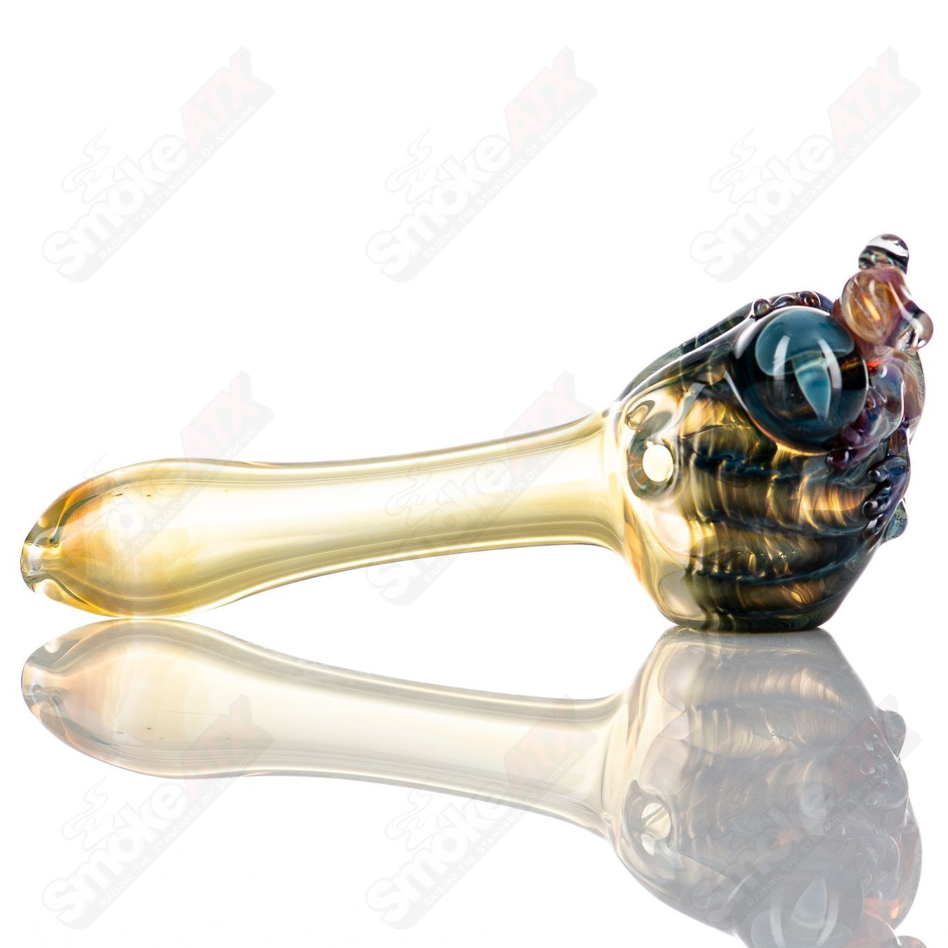 Handmade glass #8 Critter Spoon by Molten Imagination featuring a colorful critter design, perfect for pipe smoking.