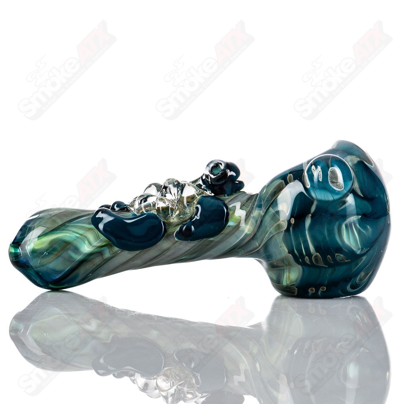 Molten Imagination #8 Critter Spoon glass hand pipe with colorful critter design, featuring a compact, ergonomic shape for easy use.