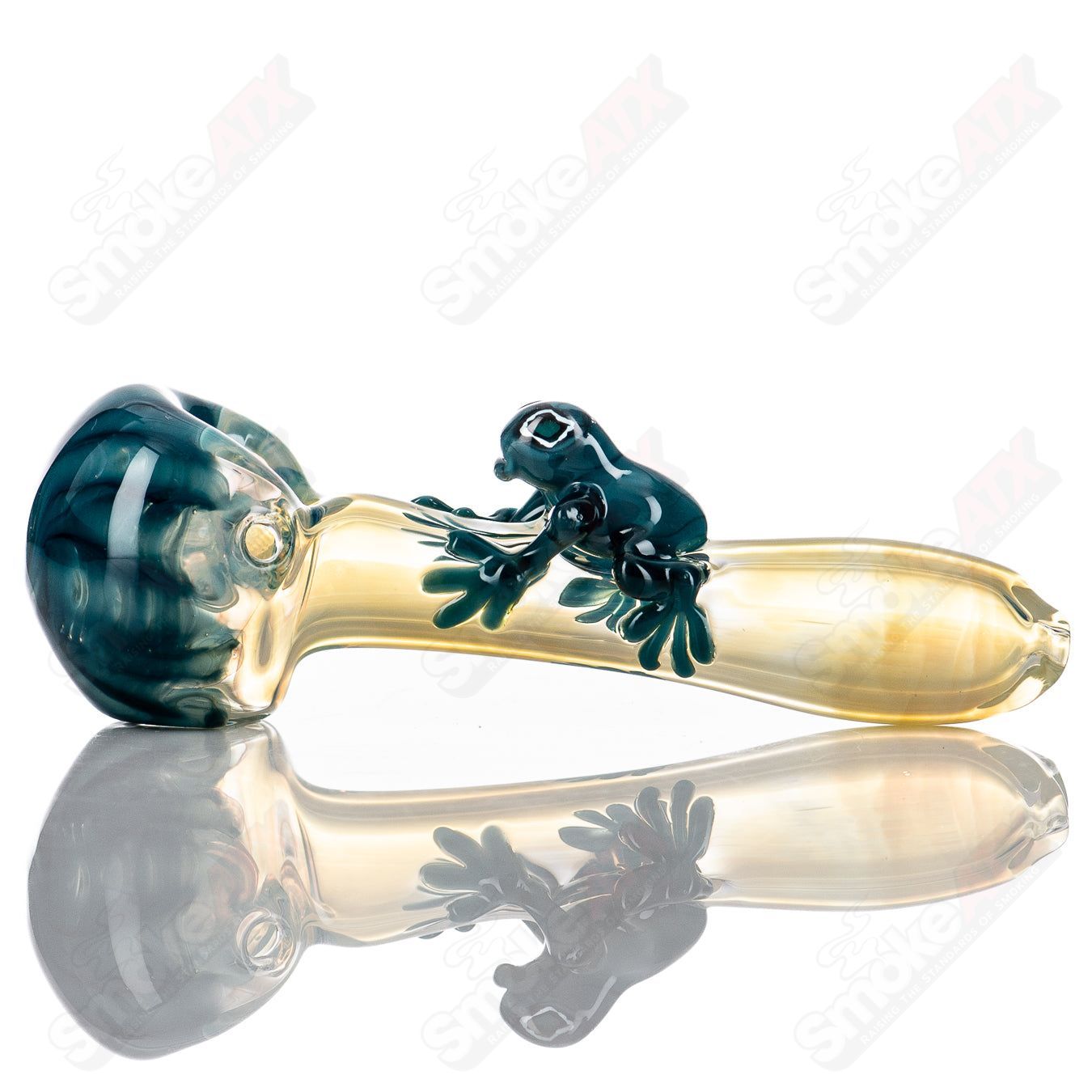 Hand-blown glass #8 Critter Spoon by Molten Imagination featuring colorful critter design, perfect for use as a glass hand pipe.