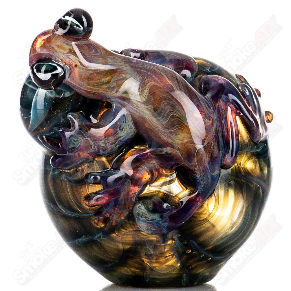 Handmade glass #8 Critter Spoon by Molten Imagination featuring colorful critter designs and smooth, curved shape.