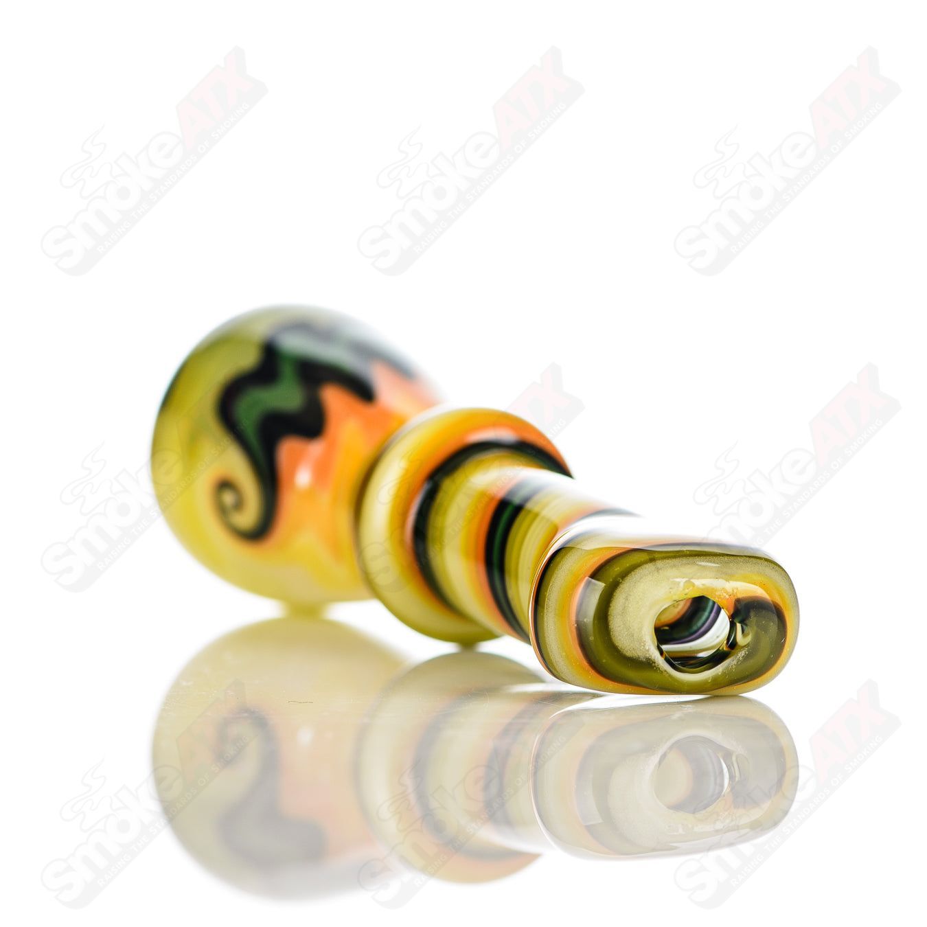 Katy Wright Glass Wig Wag Chillum, colorful heady glass pipe with vibrant wig wag design for smoking or display.
