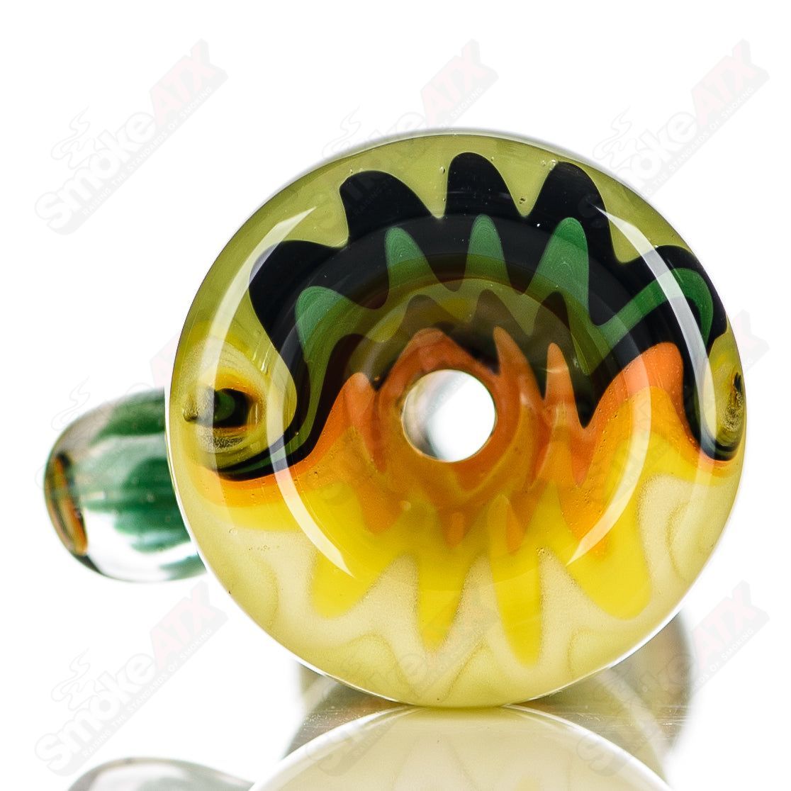 Katy Wright Glass wig wag chillum with colorful glass design, compact heady glass pipe for smoking.