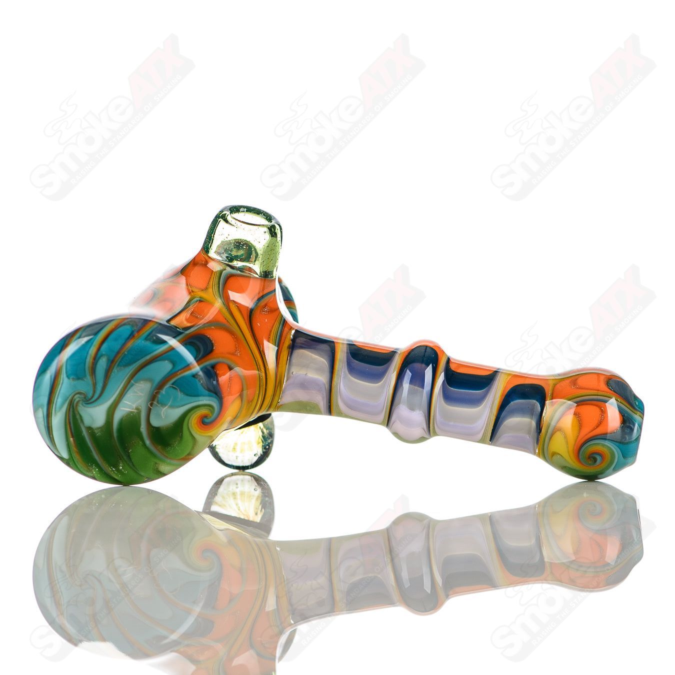 Katy Wright Glass hand pipe with an #8 Wig Wag Hammer Dry Pipe design, featuring colorful glass art and intricate details.