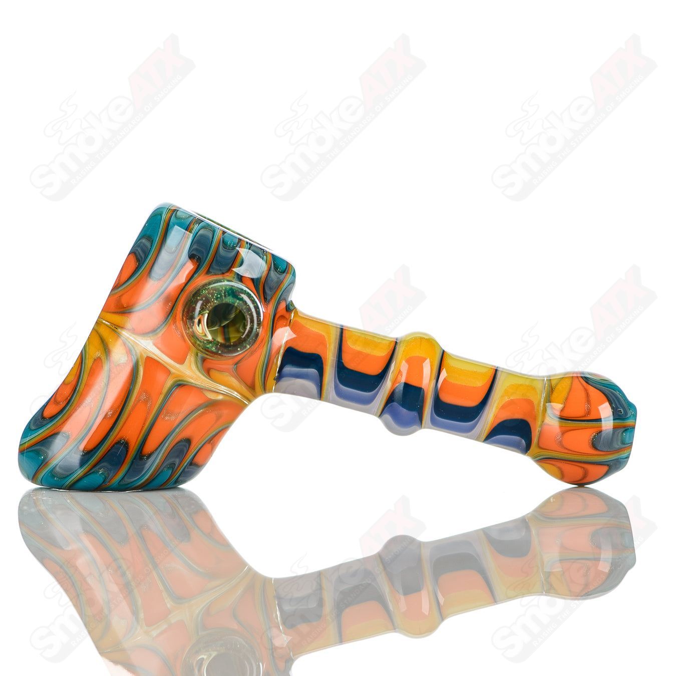 Katy Wright Glass Heady Glass 8-Wig Wag Hammer Dry Pipe with colorful, intricate glass design for smoking enjoyment.