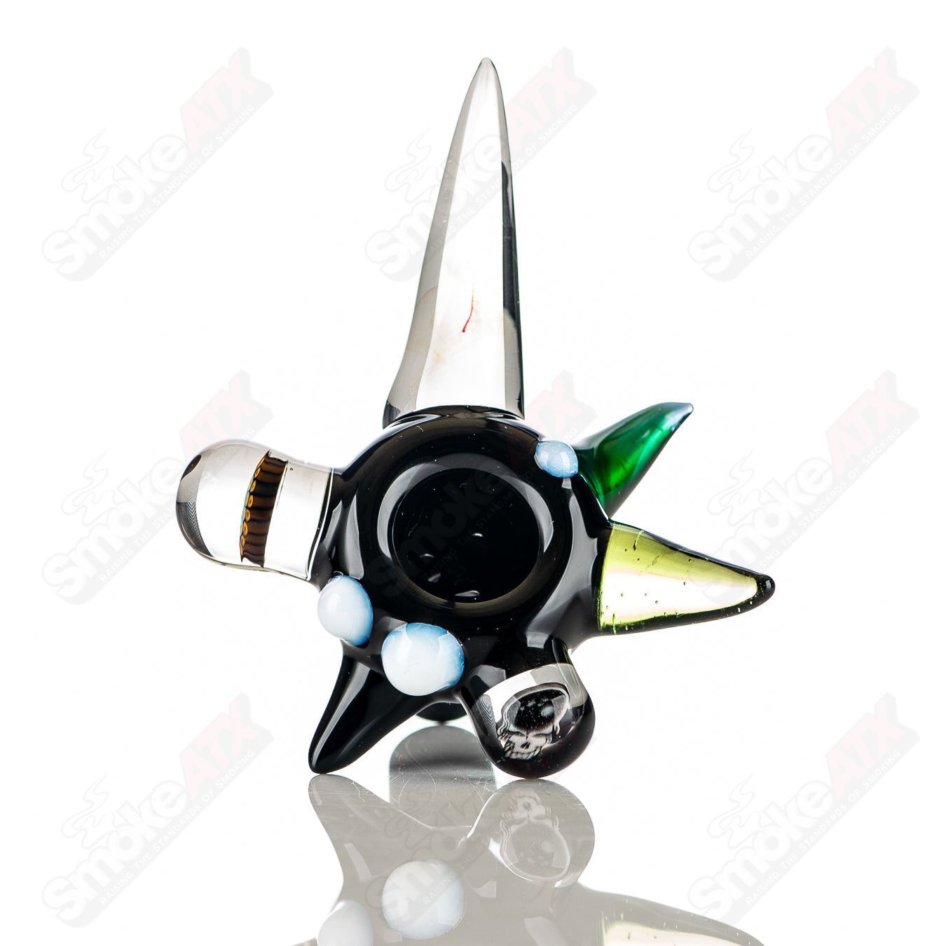 JMass 14mm full color worked horn milli bowl for heady glass pipes, featuring vibrant horn design and intricate craftsmanship.