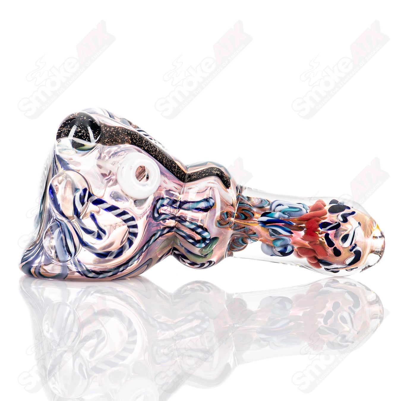 Molten Imagination Custom Glass Creations ISO Chaos Hammer Spoon, clear and textured glass with intricate design details.