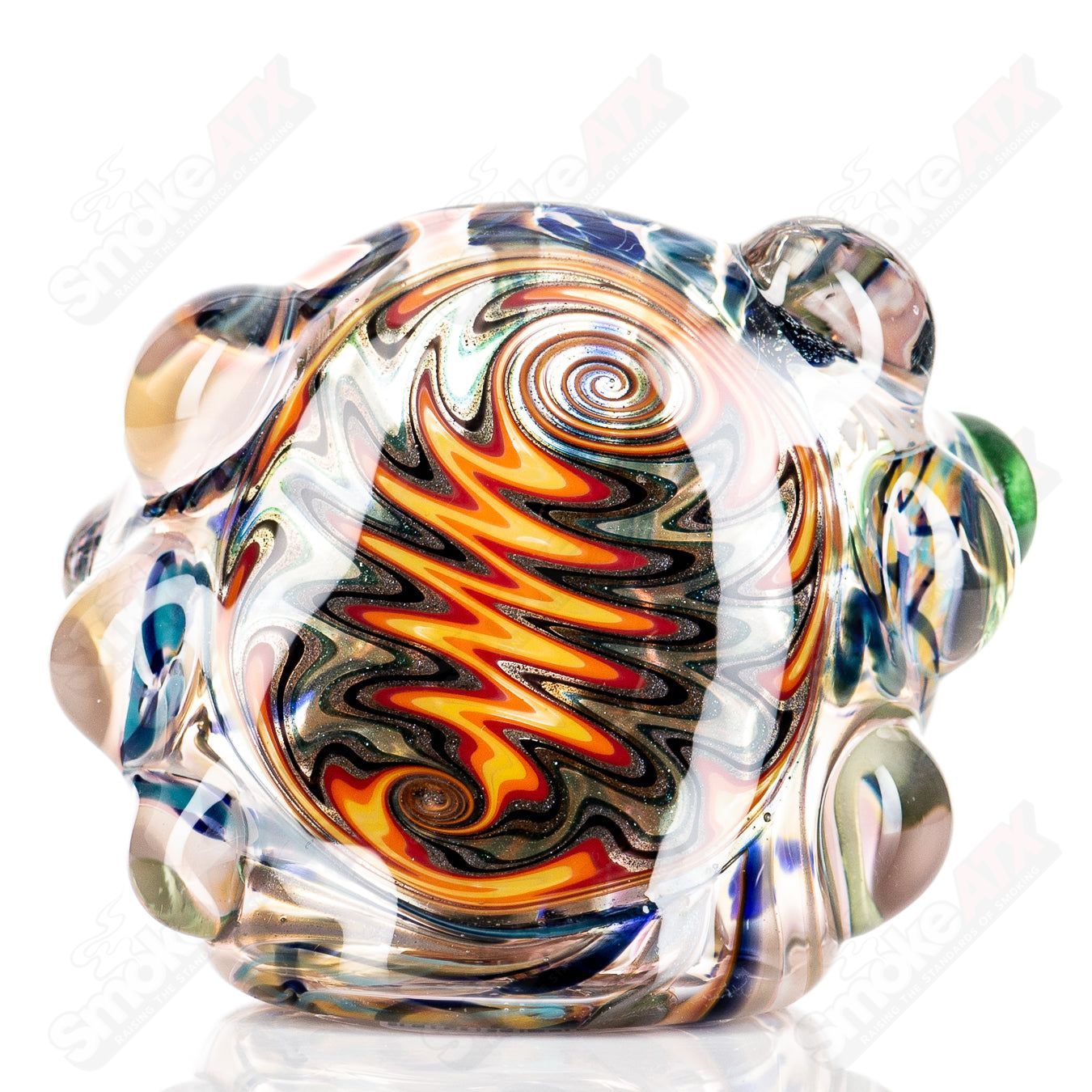 Molten Imagination Custom Glass Creations ISO Chaos Hammer Spoon, clear glass with intricate design, artistic and handcrafted.