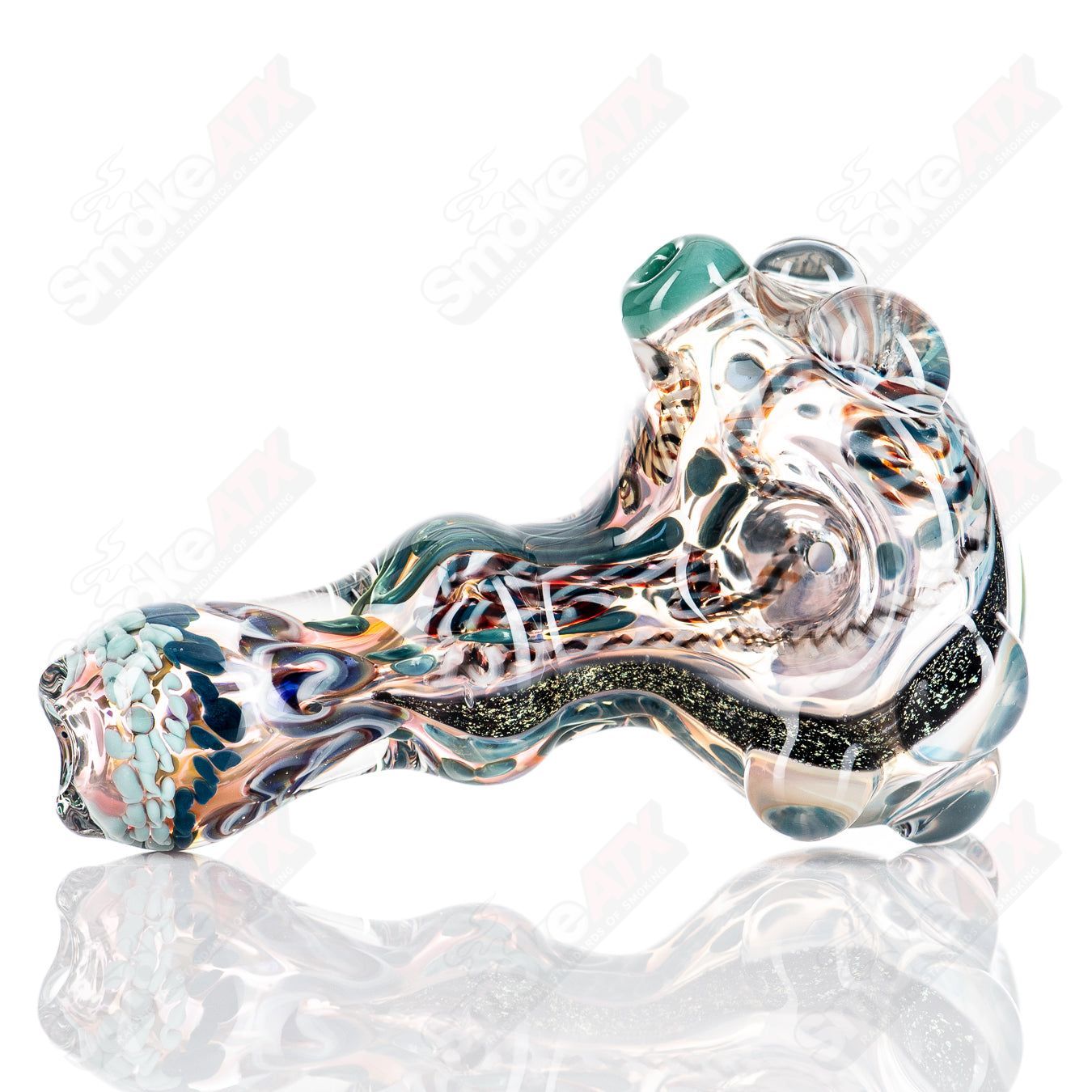 Molten Imagination Custom Glass Creations ISO Chaos Hammer Spoon, clear glass with intricate design details.