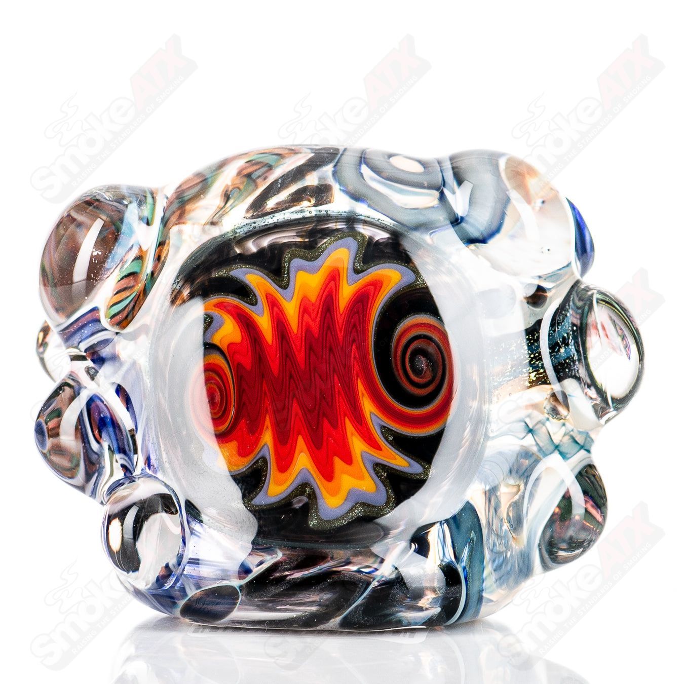 Molten Imagination Custom Glass Creations ISO Chaos Hammer Spoon, clear glass with intricate swirling design.
