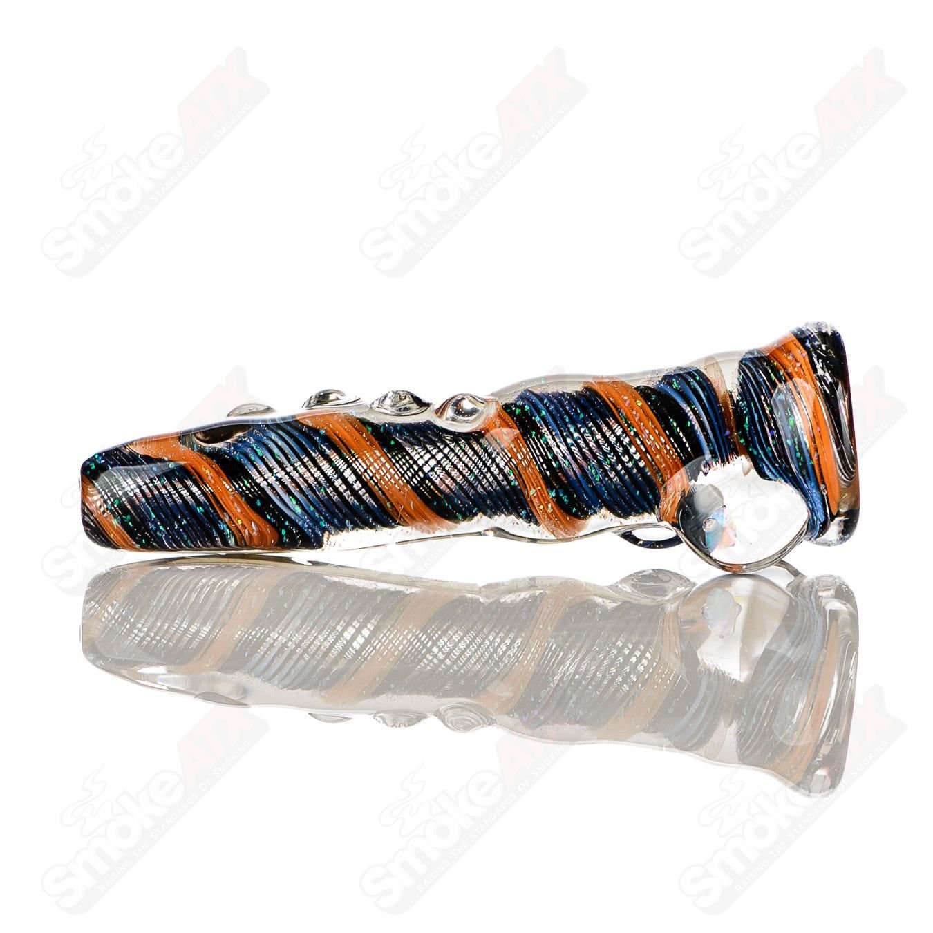 Glass chillum named #9 Opal Hitter by Rotational Science, featuring a colorful opal design and smooth glass construction.