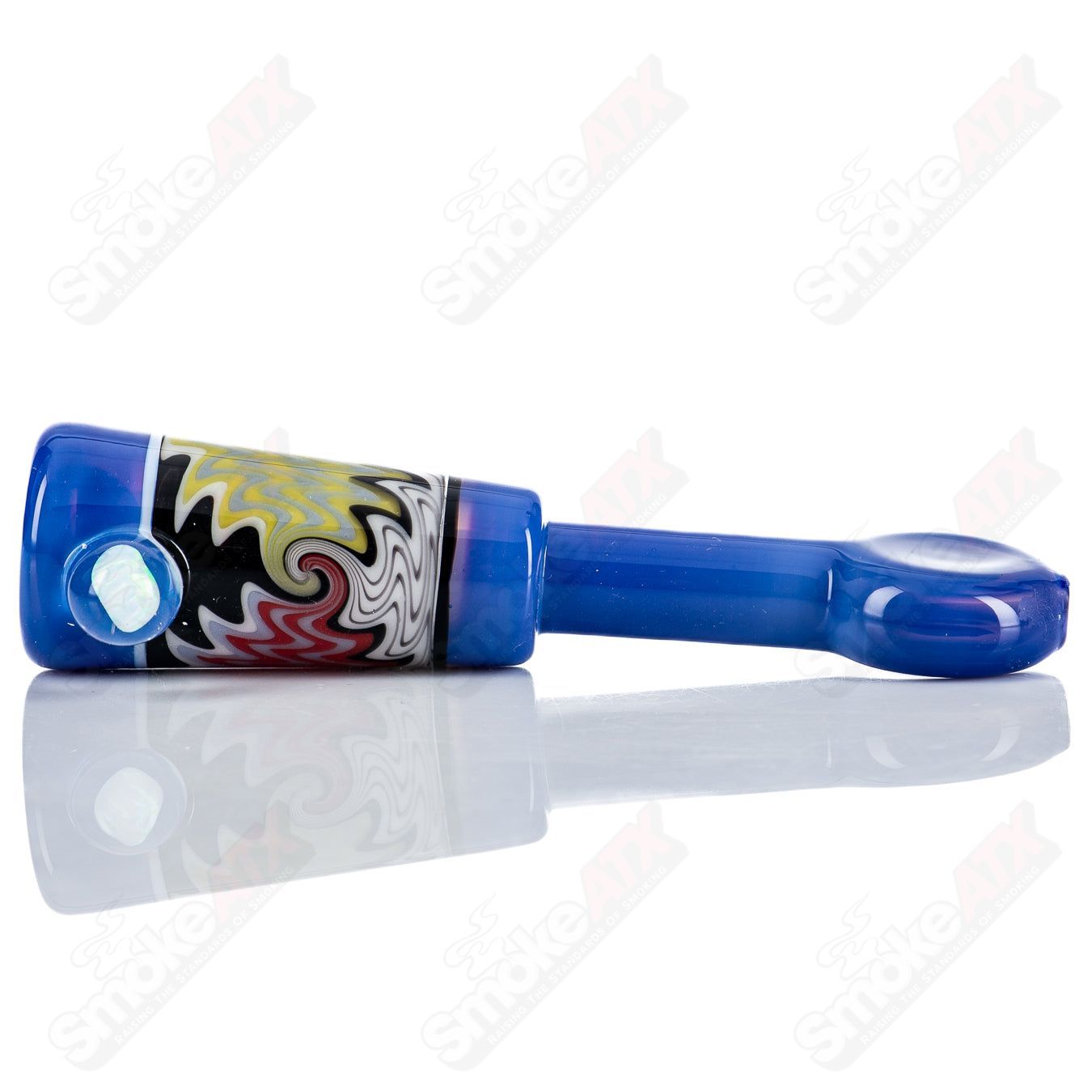 Kirkland Glassworks Wig Wag Chillim, hand-crafted heady glass chillum with vibrant wig wag pattern and intricate glasswork.