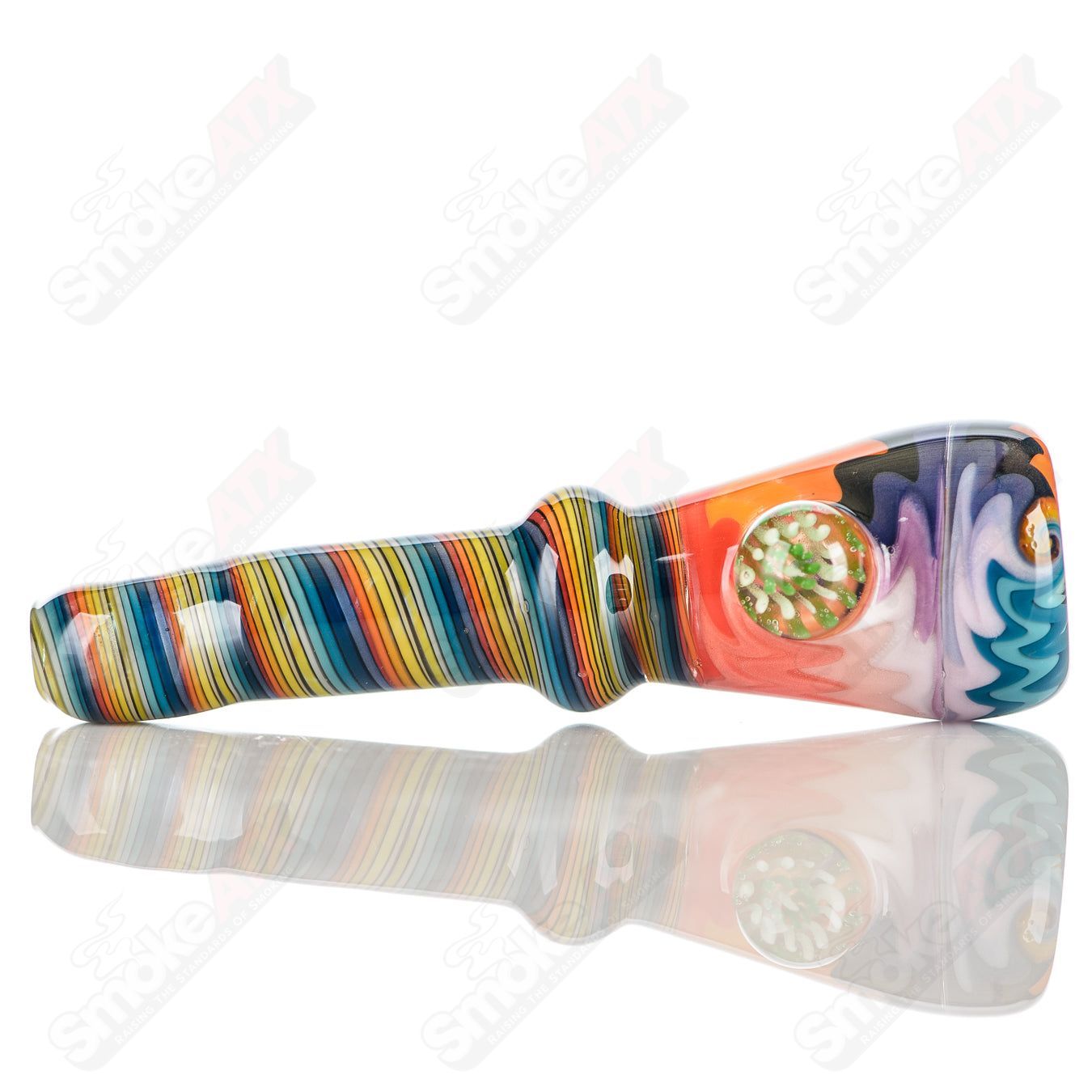 Katy Wright Glass Heady Glass Wig Wag Chillum featuring colorful wig wag design and clear glass construction.