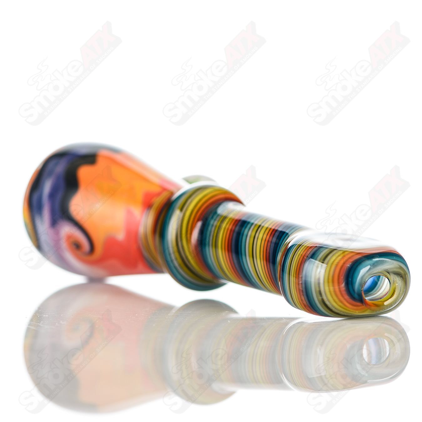 Katy Wright Glass Wig Wag Chillum, a colorful heady glass chillum with vibrant wig wag patterns and intricate glasswork.