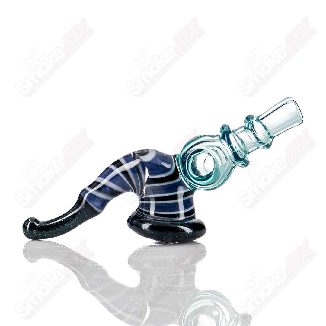 JMass 3DXL Sherlock toggle glass pipe with Chunk Collab design, featuring clear glass with intricate details and a sturdy toggle handle.