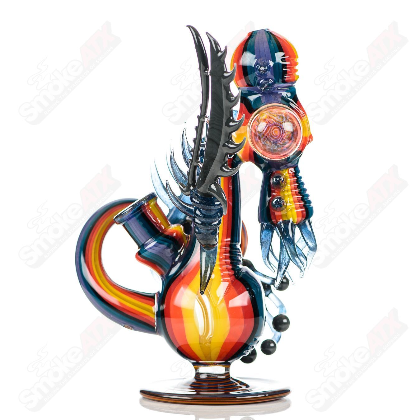 Alien Cthulhu rig by Freeek Glass, a heady glass concentrate rig featuring an alien and Cthulhu design with intricate details.