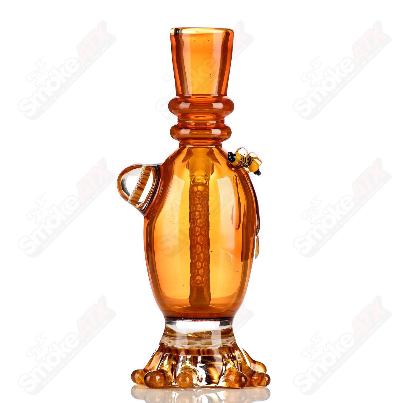 Amber Honeycomb Lamp Set by Joe P Glass, featuring colorful heady glass bubbler with intricate honeycomb design.