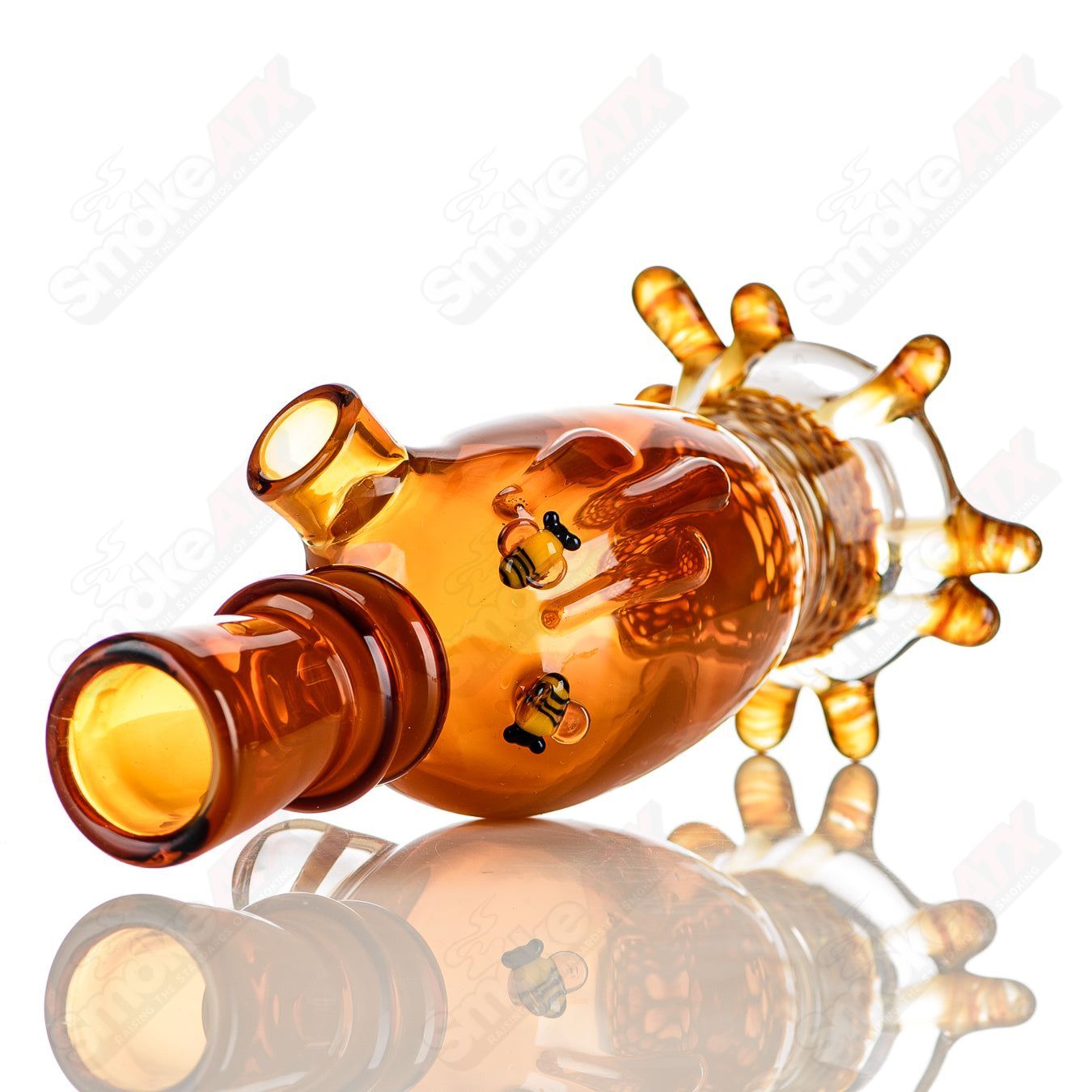 Amber Honeycomb Lamp Set by Joe P Glass, featuring intricate heady glass bubbler designs with honeycomb patterns.
