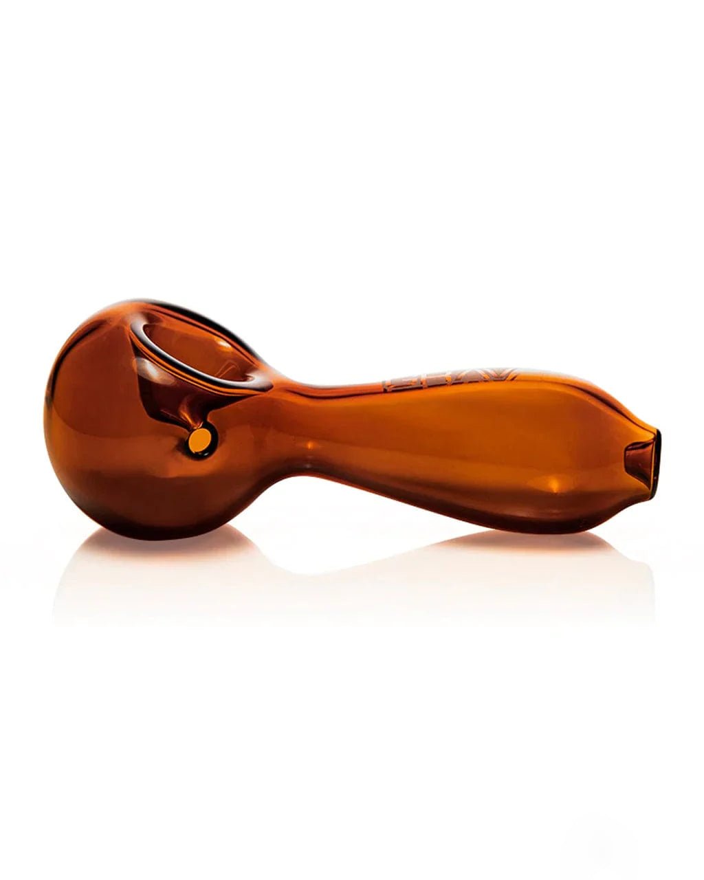 Amber large spoon glass pipe by Grav, features a smooth, rounded bowl and clear glass stem for smoking enjoyment.