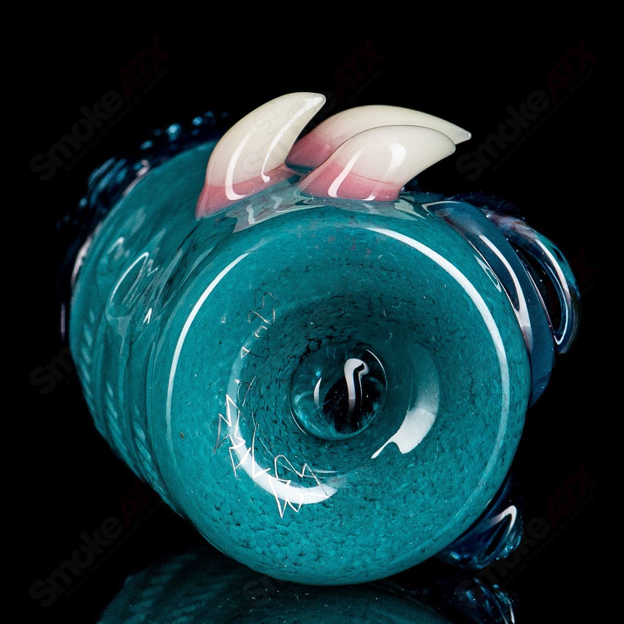 Aqua Azul Blue Dream Shot Glass by Salt Glass, clear heady glass cup with blue and aqua swirl design, for drinking spirits.