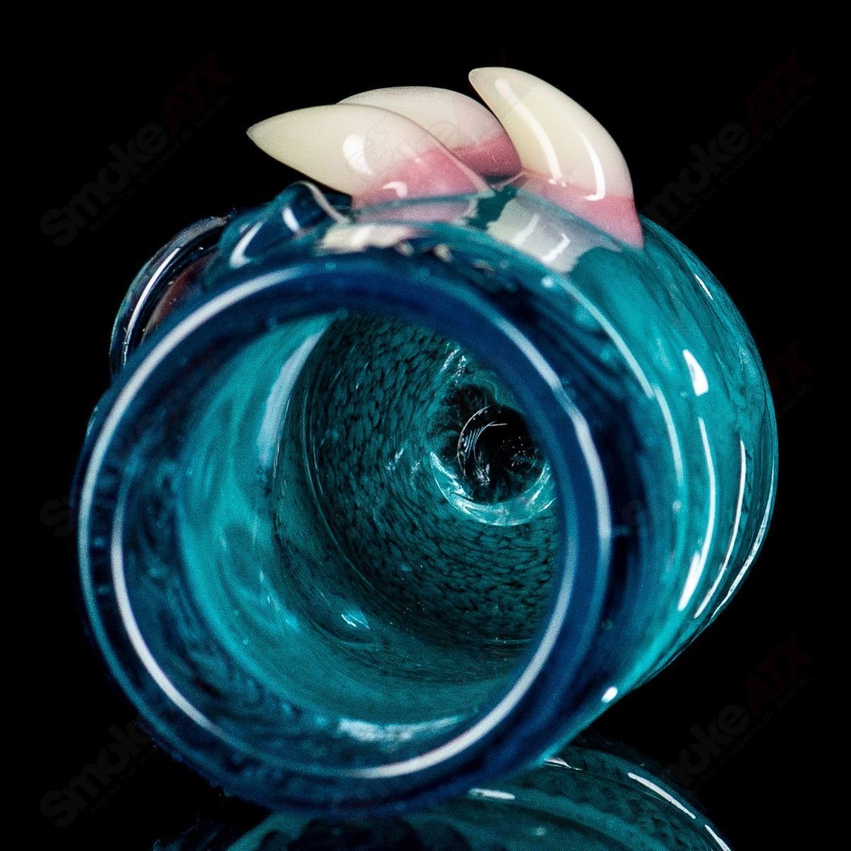 Aqua Azul Blue Dream shot glass by Salt Glass, clear heady glass cup with blue decorative accents, designed for drinking shots.
