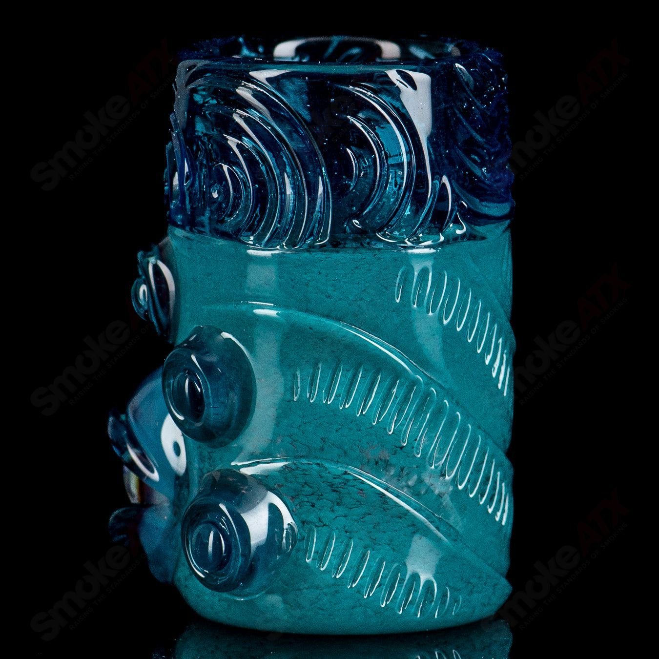 Aqua Azul Blue Dream shot glass by Salt Glass, clear heady glass cup with blue accents, designed for serving small drinks.