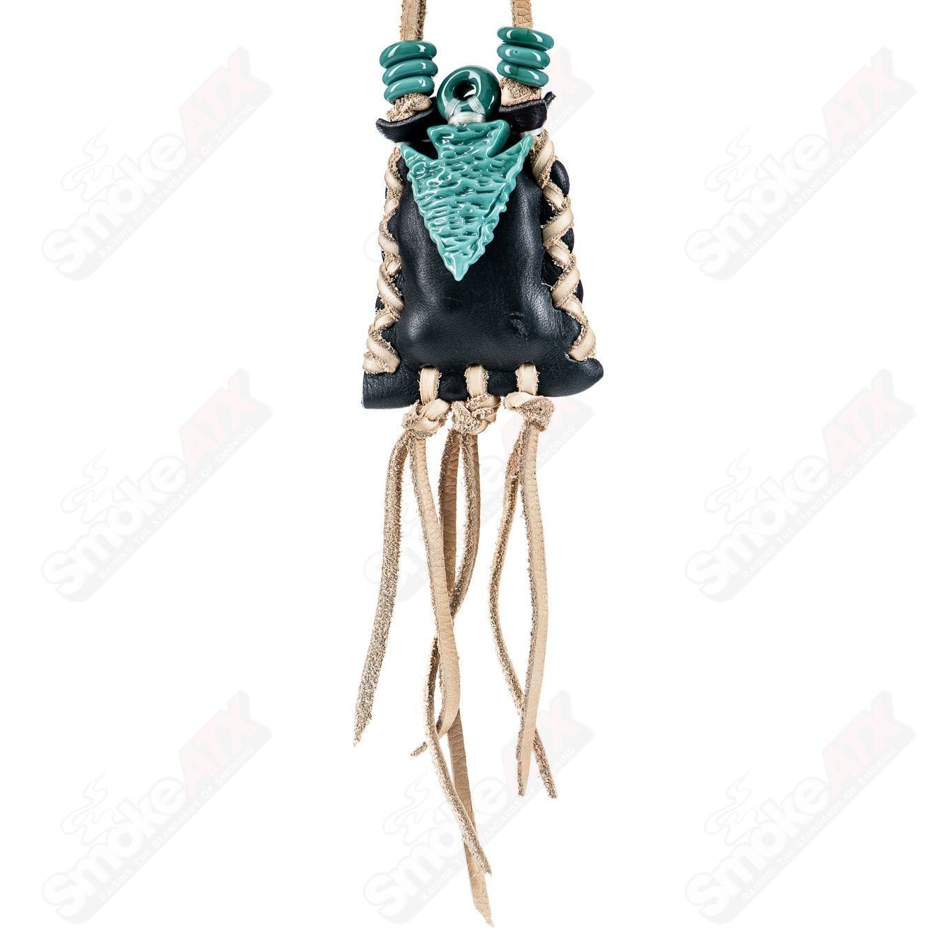 Traditional Arrowhead Medicine Bag by Elks That Run, featuring detailed beadwork and leather construction.