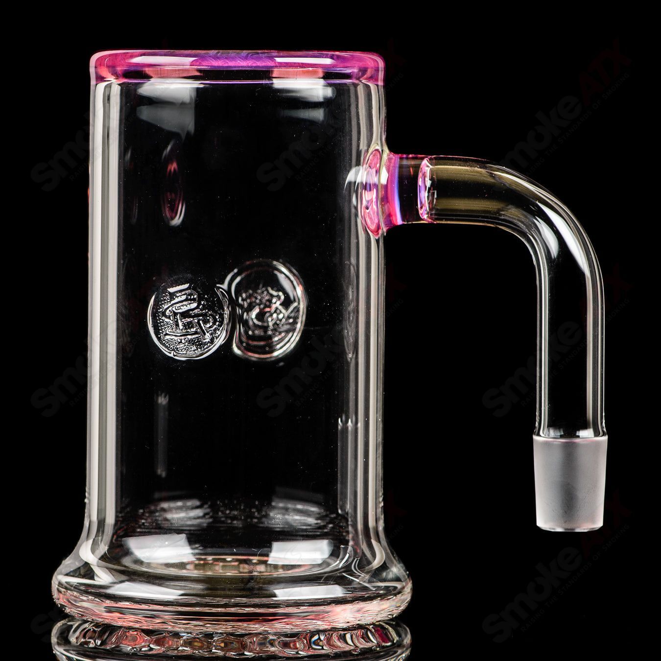 Surf Rat Glass Bangin Mug with Telemagenta accent rim and Q-tip straw, heady glass cup with vibrant design and unique style.