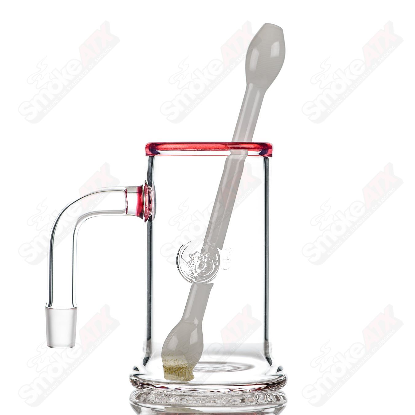 Surf Rat Glass Bangin Mug with Telemagenta accent rim and Q-tip straw, heady glass cup with surf rat design.