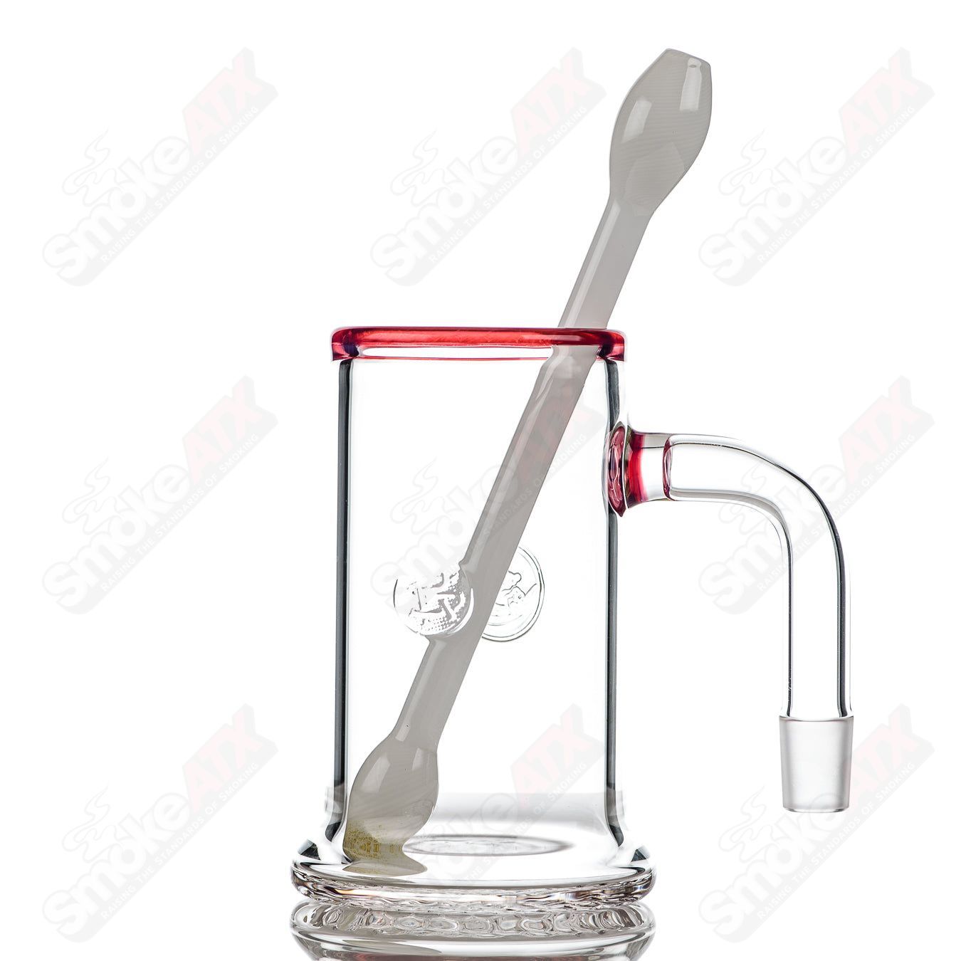 Surf Rat Glass Bangin Mug with Telemagenta accent rim and Q-tip straw, heady glass cup with vibrant design and surf rat motif