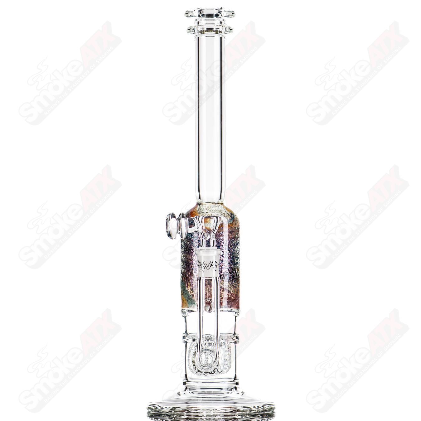 13" Dichro Rainbow Apolocoline Straight Tube w/14m Bowl  Dirty Rico x Nobody Glass - Smoke ATX 
