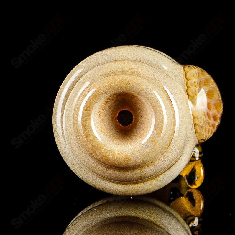 Joe P Glass Beehive Honeycomb Chillum, heady glass pipe with honeycomb design, compact and artistic for smoking enjoyment.