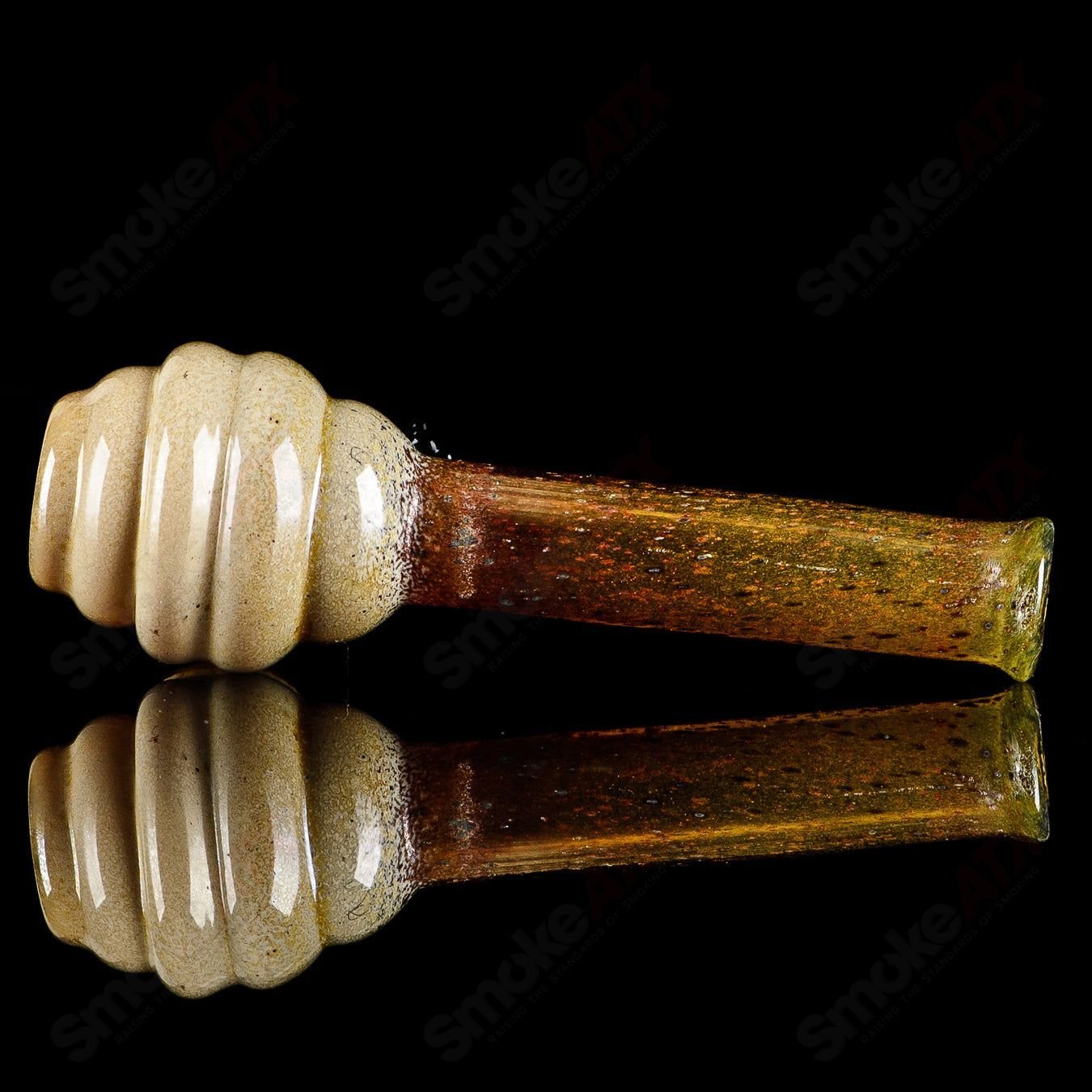 Joe P Glass Beehive Honeycomb Chillum, heady glass smoking pipe with intricate honeycomb design, compact and artistic.