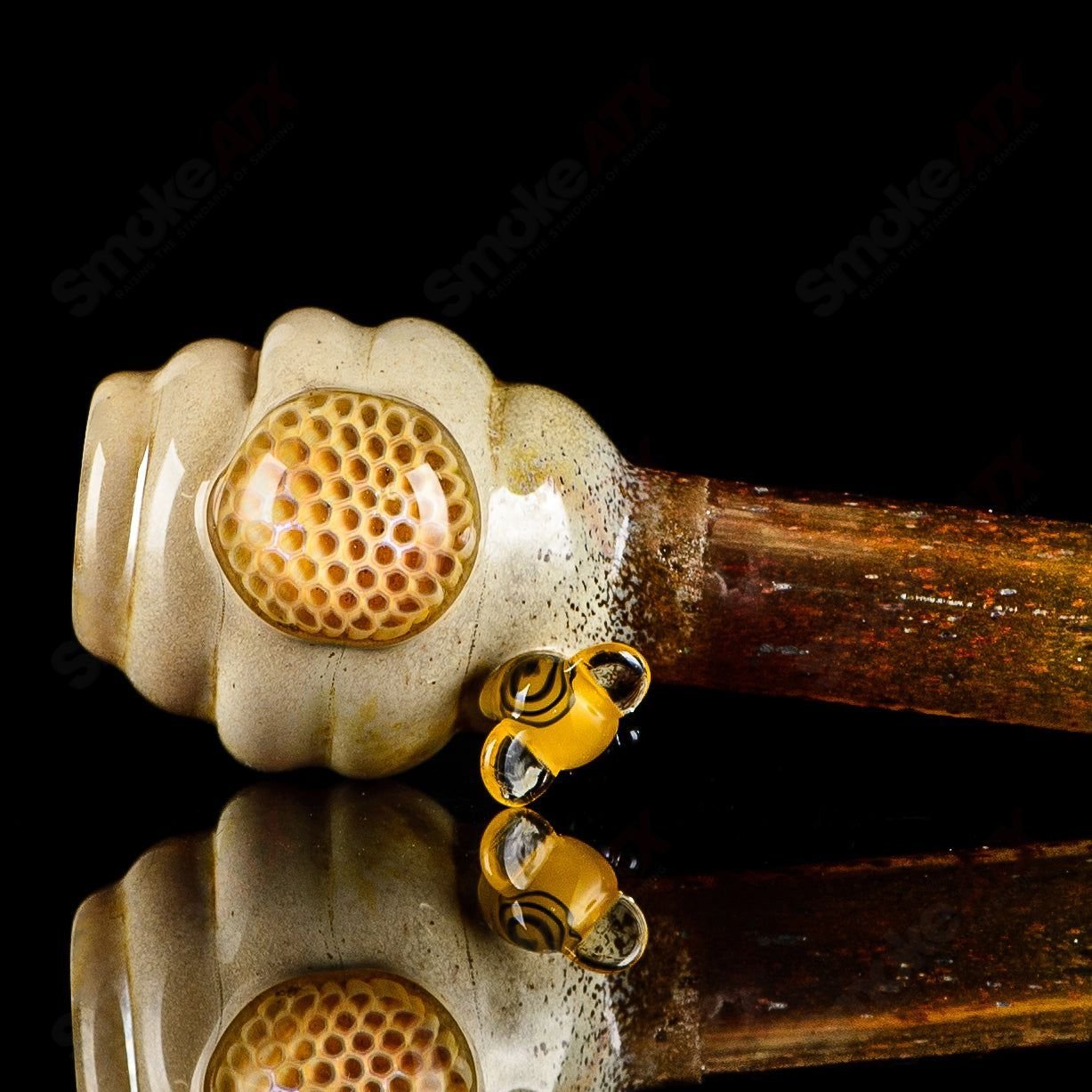 Joe P Glass Beehive Honeycomb Chillum, a colorful heady glass chillum with honeycomb design, suitable for smoking accessories.