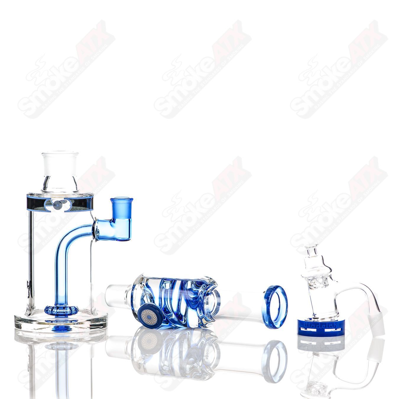 Illadelph Sea Blue Glycerin Coil Bubblers by Ben Danklin, transparent glass with blue accents and glycerin coil detail