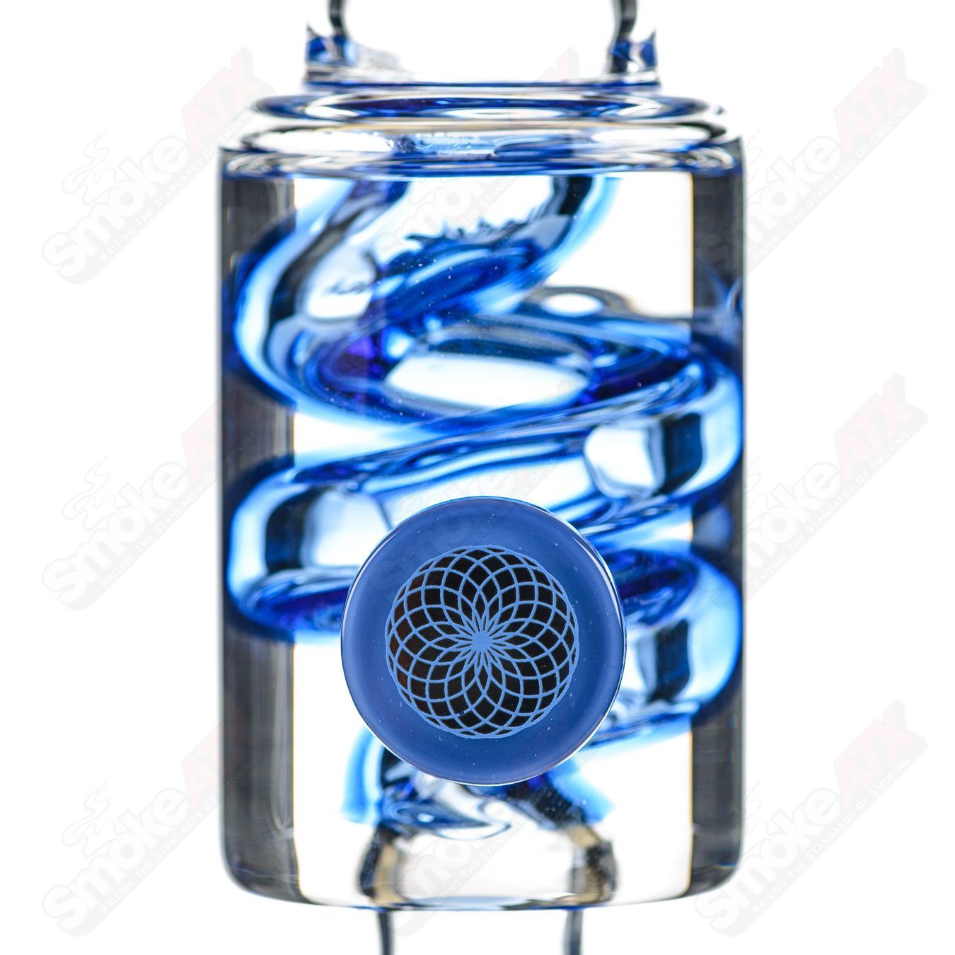 Illadelph Sea Blue Glycerin Coil Bubbler glass pipe with intricate design and blue accents, designed by Ben Danklin.