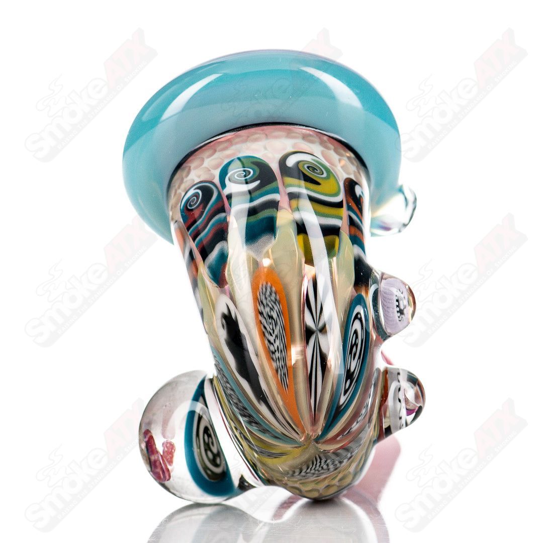 JMass NS Amora Pink Collab Sherlock glass, clear glass with pink accents, featuring a detailed Sherlock-inspired design.