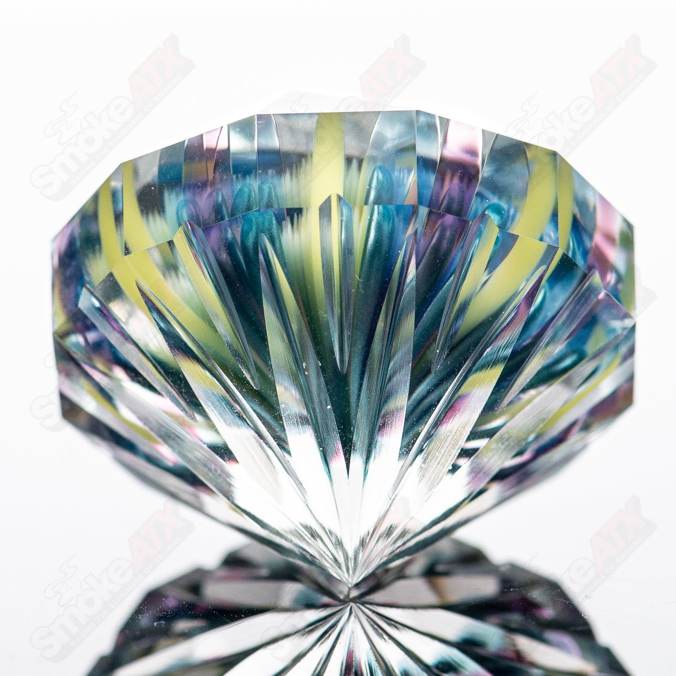 Colorful Fatal Facets Big Gem Fatal Facets x Introvert glass with intricate marble designs, heady glass art piece.
