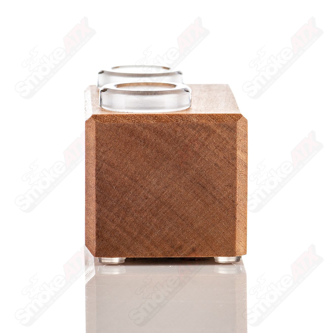 Sovereignty Glass Birch 2-Hole Slide Stand for Heady Glass, featuring a natural wood finish and sturdy design.