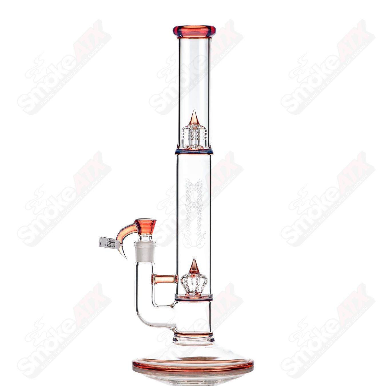 Sovereignty Glass Bishop 50-44 Imperial Full Accent straight tube with seal accents and fruit basket design, clear glass craftsmanship.