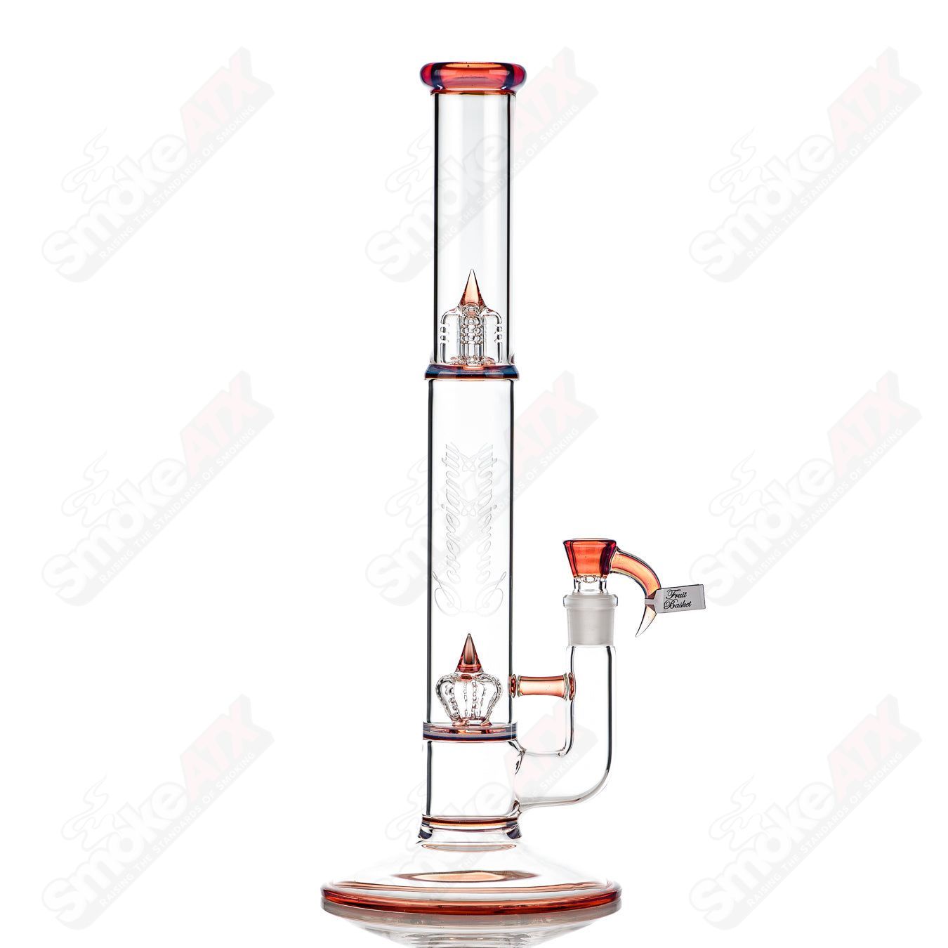 Sovereignty Glass Bishop 50-44 Imperial Full Accent straight tube with seal accents and fruit basket design, clear glass craftsmanship.
