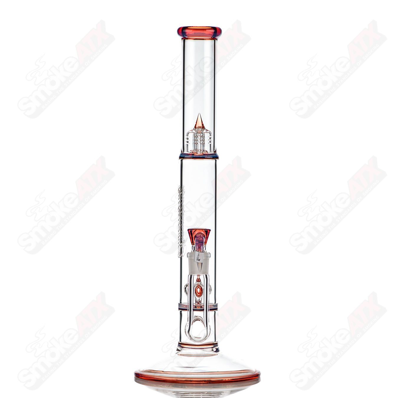 Sovereignty Glass Bishop 50-44 Imperial Full Accent straight tube with seal accents and fruit basket design, clear glass.