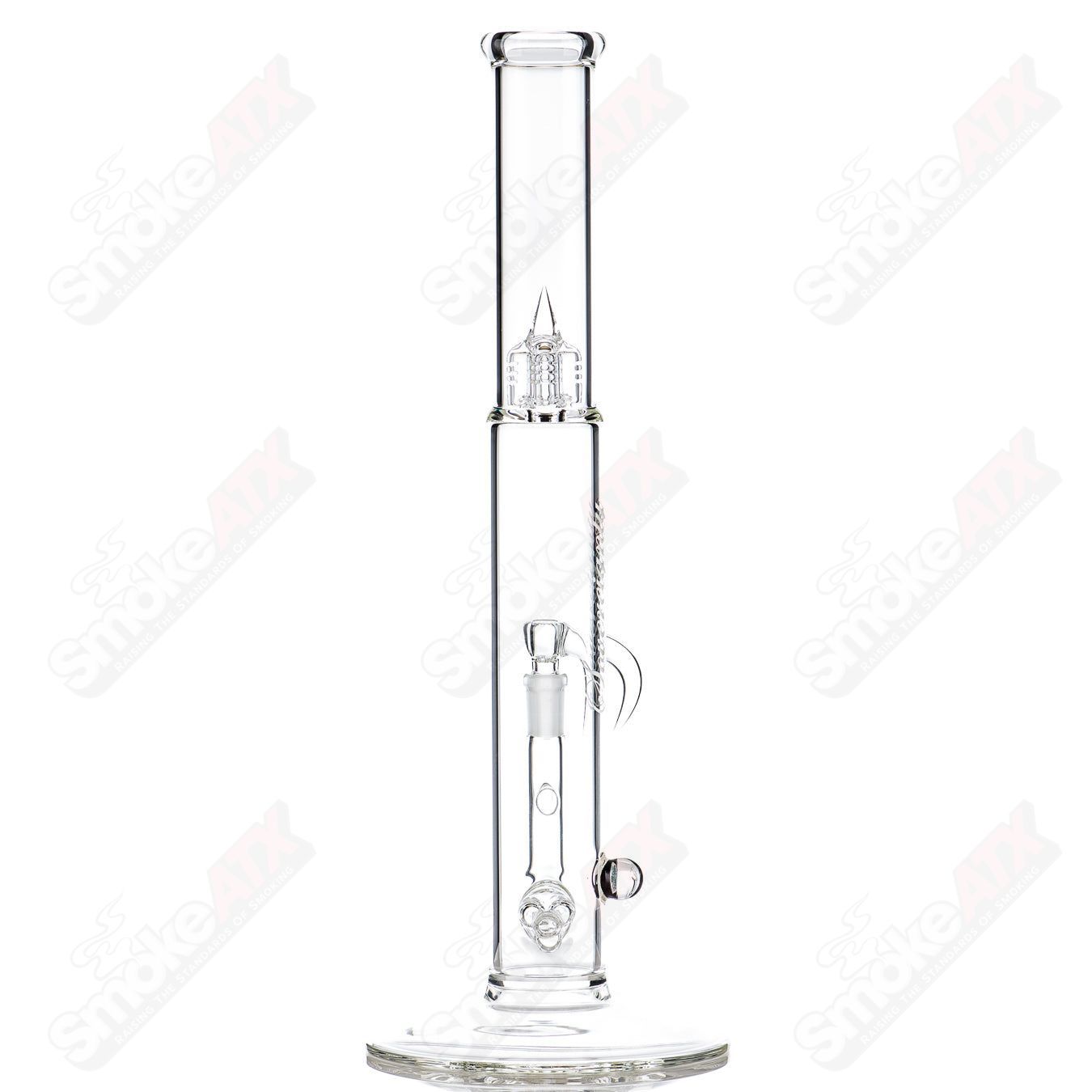 Clear Bishop Mini3 straight glass tube with Millie Sovereignty Glass logo for smooth smoking experience.