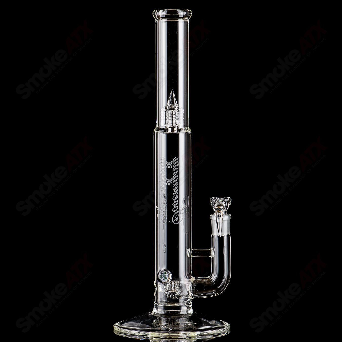 Clear Bishop Mini3 straight glass tube with Millie Sovereignty Glass design, showcasing intricate craftsmanship and smooth glass finish.