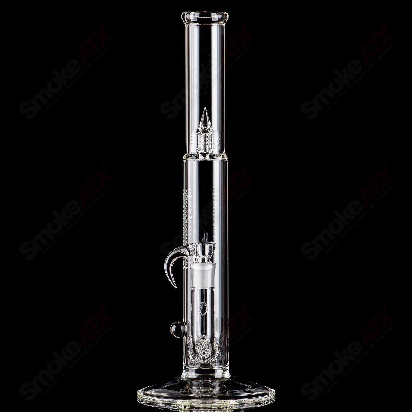 Clear Bishop Mini3 straight glass tube with Millie Sovereignty Glass design, showcasing intricate glass craftsmanship and transparency.