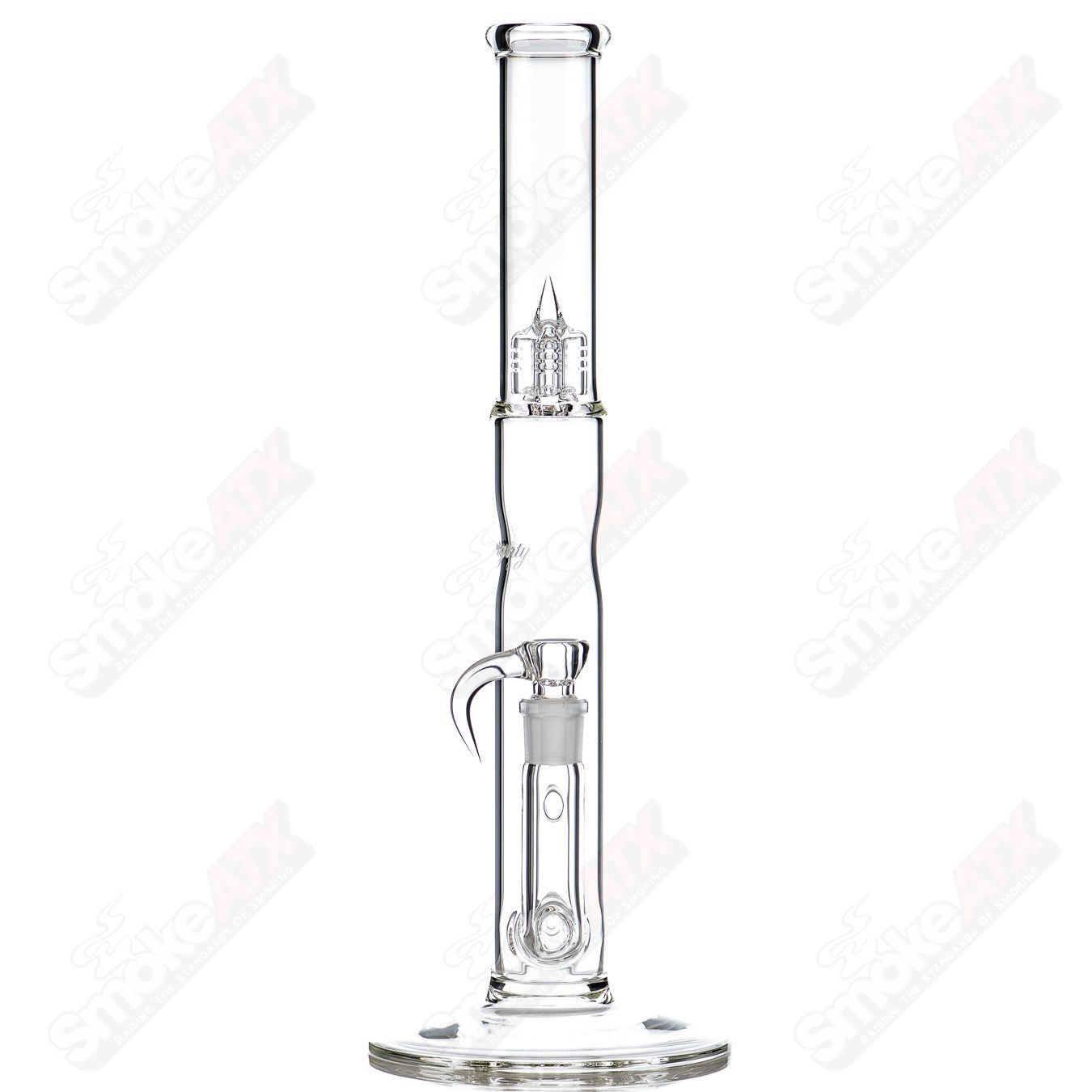Clear Sovereignty Glass Bishop Stemline straight tube with body reduction, showcasing its sleek design and craftsmanship.