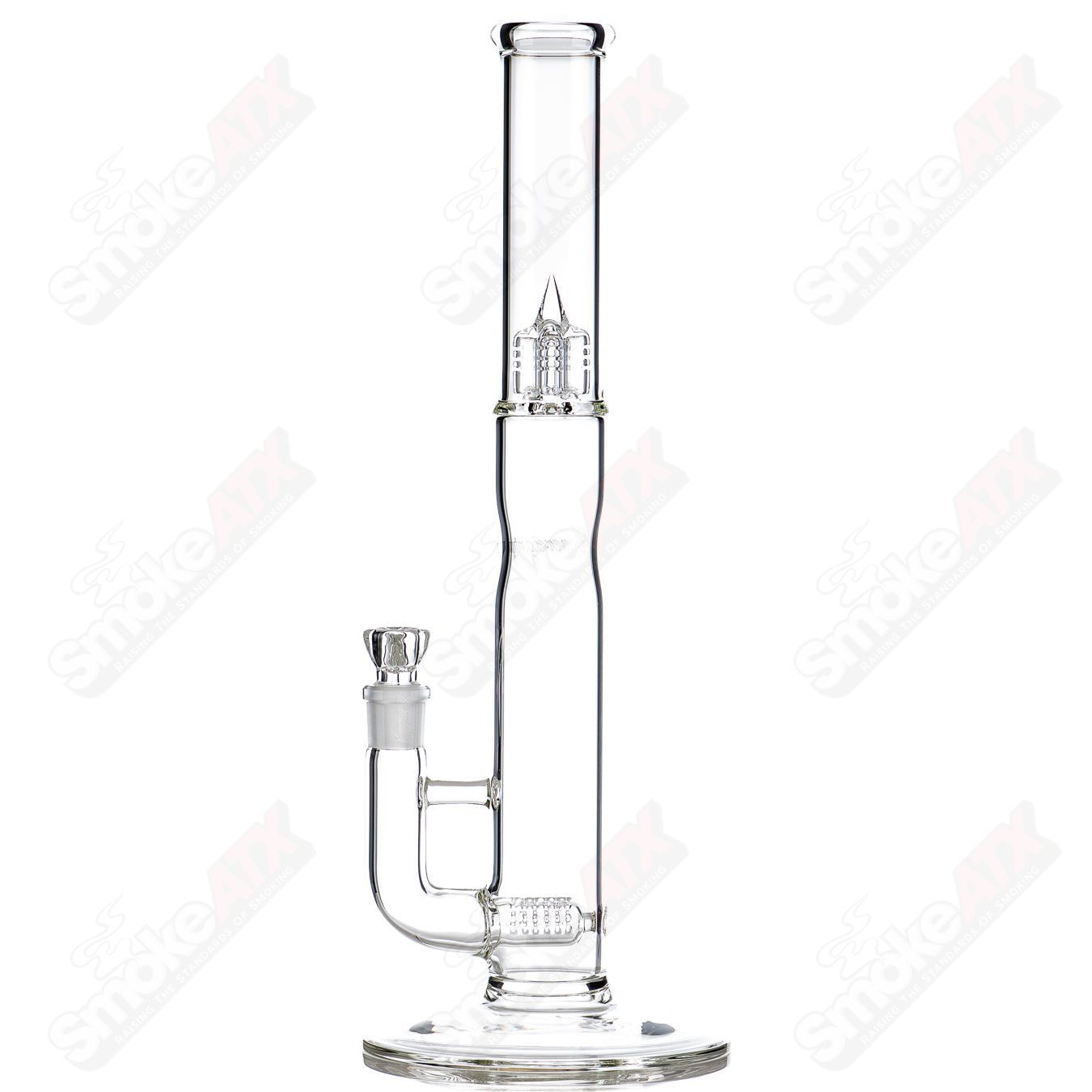 Clear Bishop Stemline straight glass tube with body reduction from Sovereignty Glass, showcasing a sleek, transparent design.
