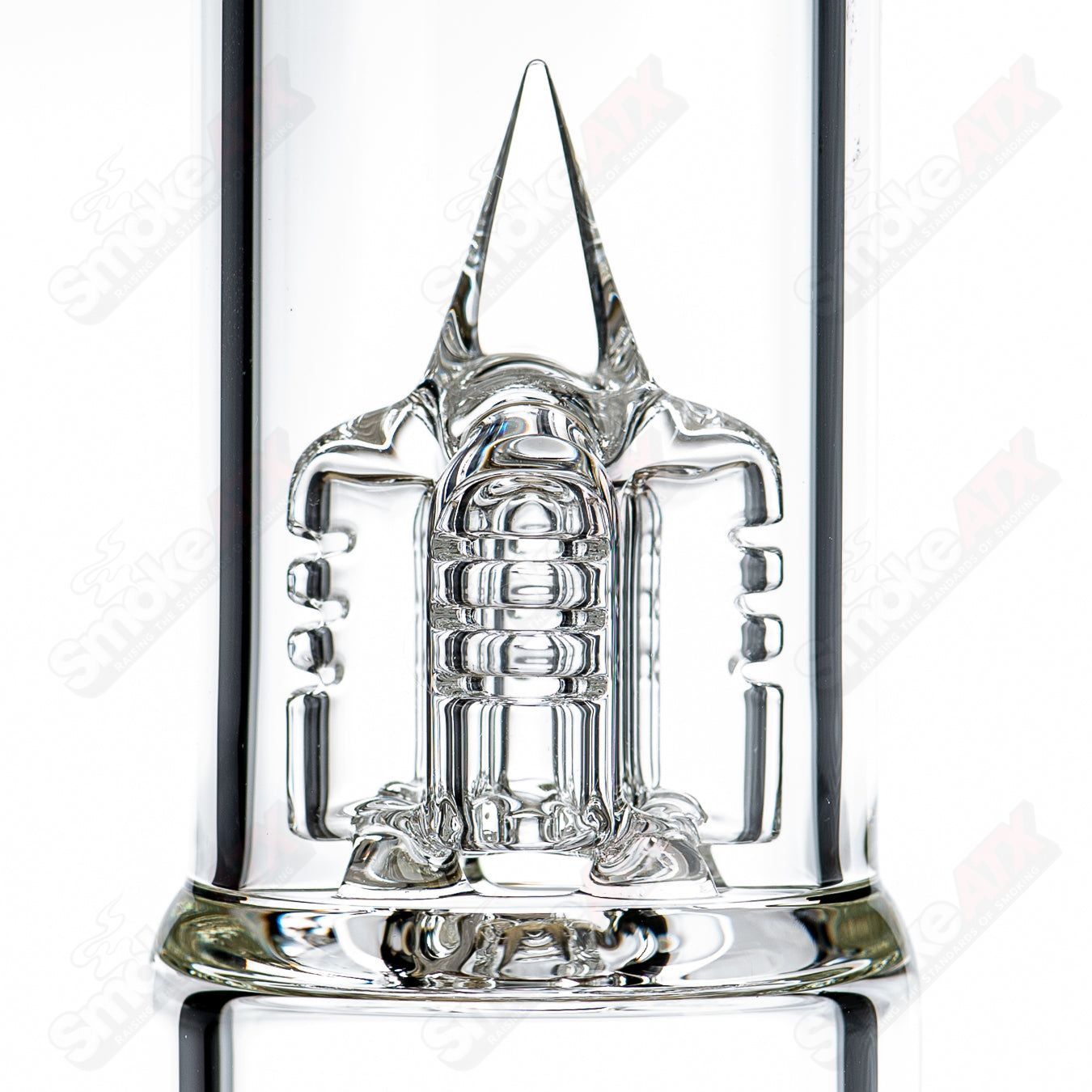 Clear Bishop Stemline straight glass tube with body reduction feature by Sovereignty Glass, showcasing smooth glass craftsmanship.