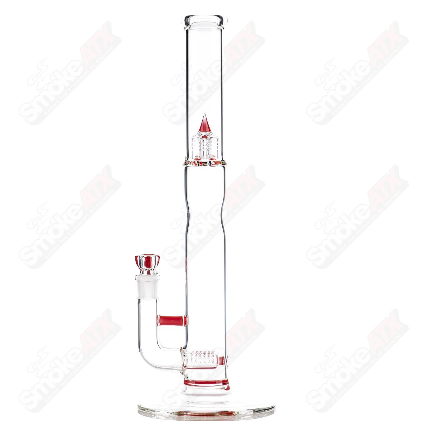 Sovereignty Glass Bishop Stemline Partial Accent with Body Reduction, straight glass tube with clear and colored accents.