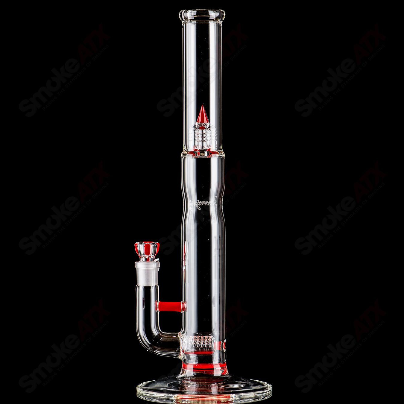 Sovereignty Glass Bishop Stemline Partial Accent straight tube with body reduction, clear glass with sleek design and geometric accents.