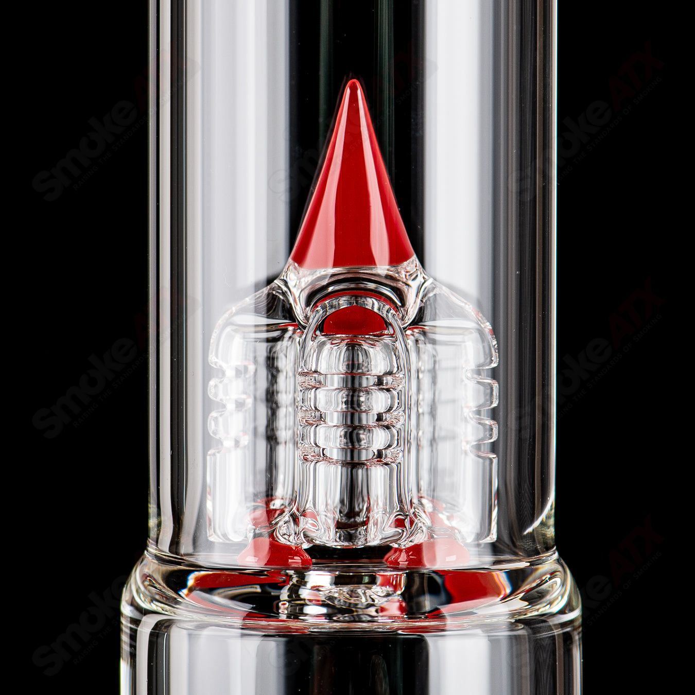 Sovereignty Glass Bishop Stemline Partial Accent straight tube with body reduction, featuring clear glass design and intricate craftsmanship.